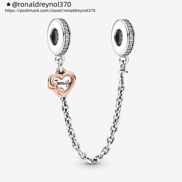 Pandora Family Heart Safety Chain Charm - Picture 1 of 3